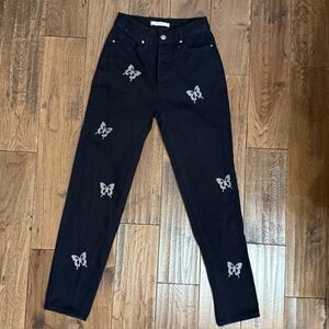 PacSun Studded Butterfly Ultra High Waisted Slim Fit  Black Jeans Size 22